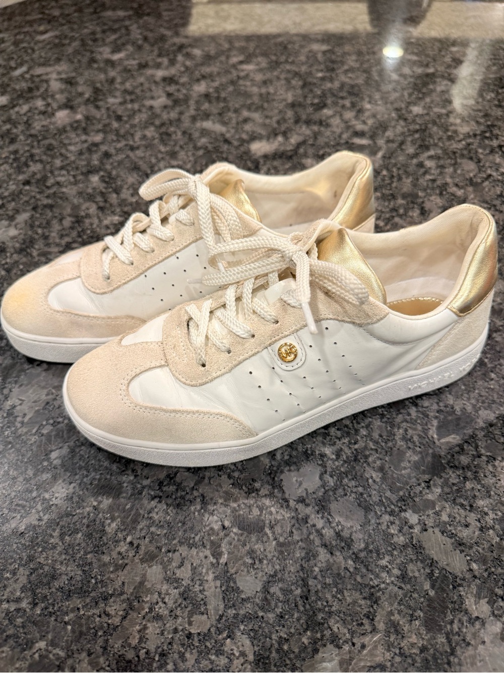 Michael Kors white/off-white and gold tennis shoe sneaker